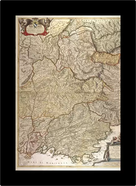 The course of Rhone river from the spring to the sea, Map by Giacomo Cantelli, Rome, 1690