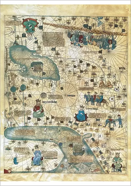 Map of Cathay, China, from Catalan Atlas created for Charles V, King of France, attributed to Abraham and Jafuda Cresques Maiorca, circa 1375