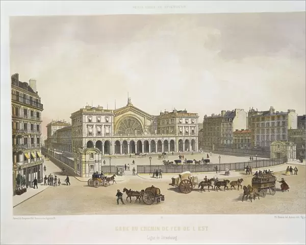 France, Paris, East Railway Station (Gare de l Est) by Charpentier, from Paris dans sa splendeur, Paris, engraving, 1865