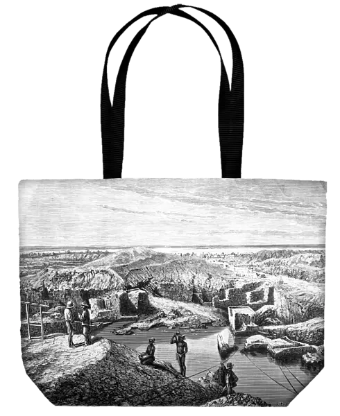 South Africa, First diamond mines: the Du Toits Pan mine, engraving from Tour du Monde, Voyage, 1872-77