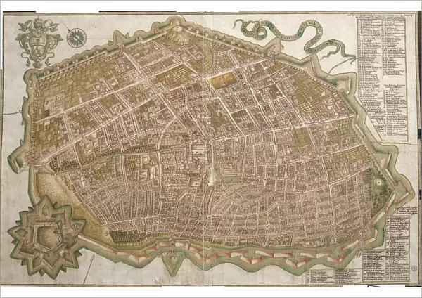 Map of city of Ferrara, by Andrea Bolzoni, drawing