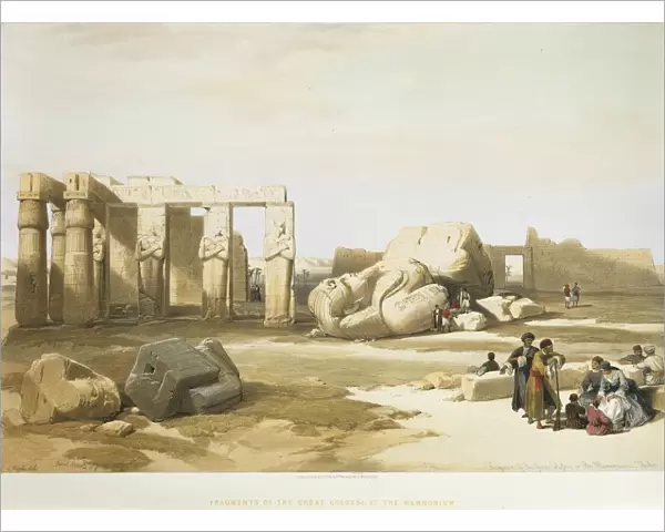 Egypt, Thebes, Ruins of the Great Colossus of Memnon, by David Roberts, 1848, engraving