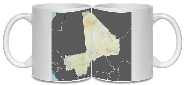 Mali, Relief Map With Border and Mask