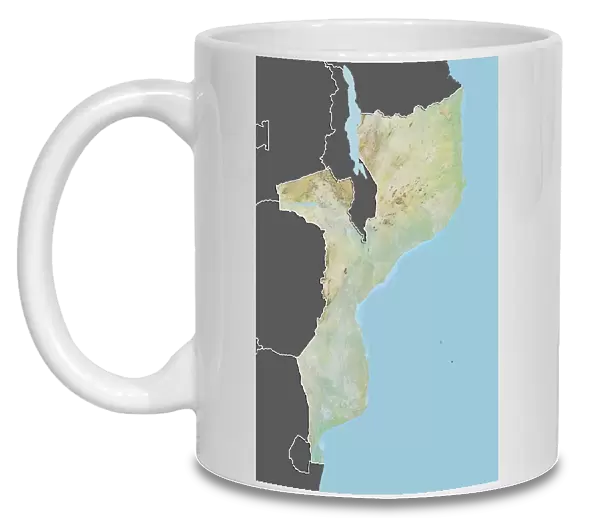 Mozambique, Relief Map With Border and Mask