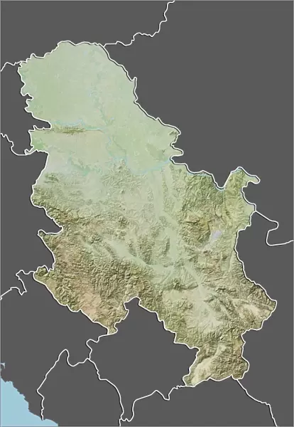 Serbia, Relief Map with Border and Mask