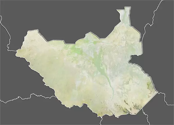 South Sudan, Relief Map with Border and Mask