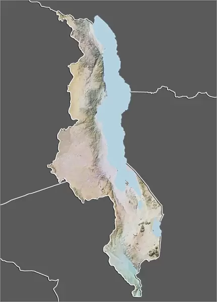 Malawi, Relief Map With Border and Mask