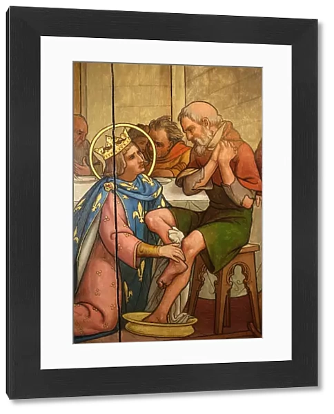 Painting depicting St Louis washing a paupers feet