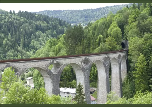 France, Franche-Comte, Ligne des Hirondelles, railway viaduct in the French Jura, near Morez
