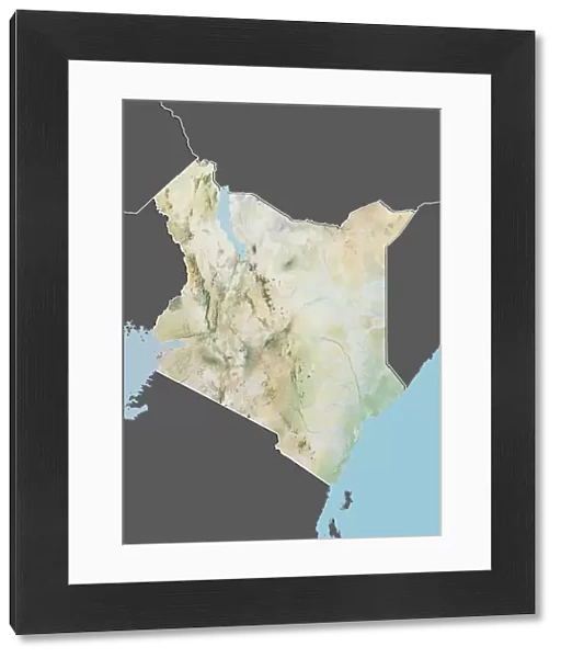 Kenya, Relief Map With Border and Mask
