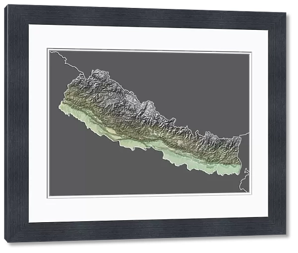 Nepal, Relief Map With Border and Mask