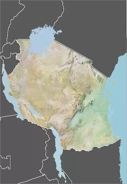 Tanzania, Relief Map with Border and Mask
