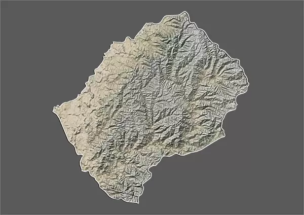 Lesotho, Relief Map With Border and Mask