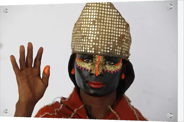 Female sadhu (sadhvia) impersonating goddess Kali at Haridwar Kumbh Mela