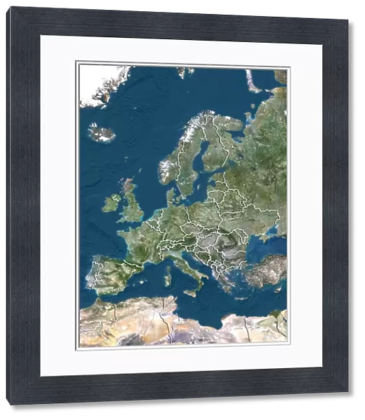 Europe, True Colour Satellite Image With Country Borders