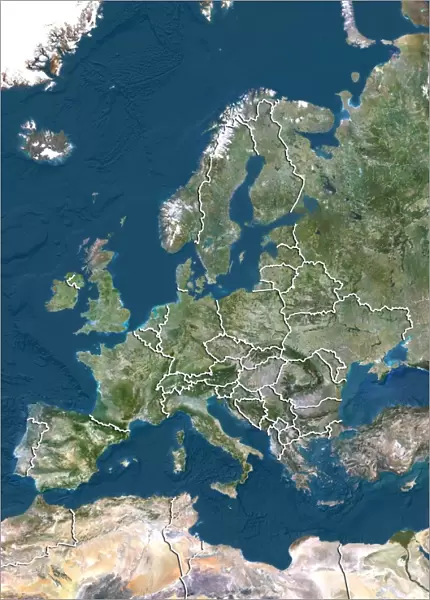 Europe, True Colour Satellite Image With Country Borders