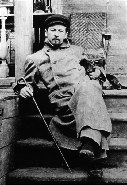 Anton chekhov, russian author, with his dachshund quinine, may 1897, at melikhovo, the chekhov estate