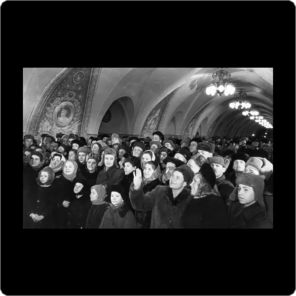Moscow residents at the opening of the new taganskaya metro station, ussr, january 1950