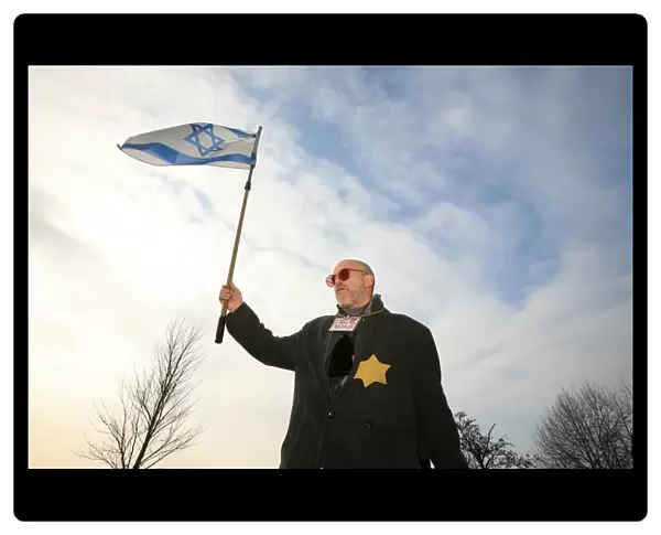 Man with an Israeli flag at Speakers corner in London