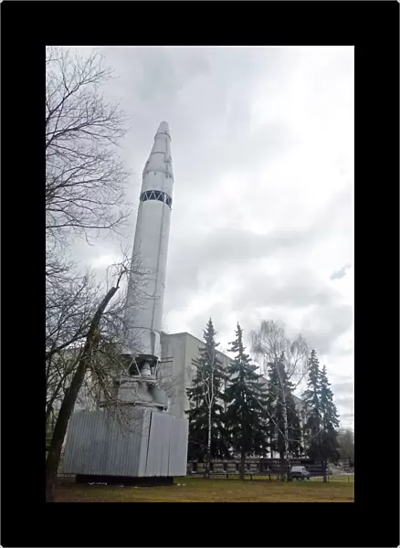 Icbm missile at the entrance of the central museum of armed forces, moscow, russia, april 2011