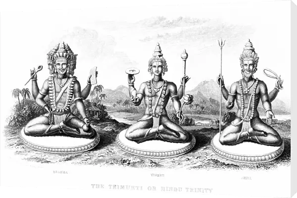 Engraving of Brahma, Vishnu and Shiva