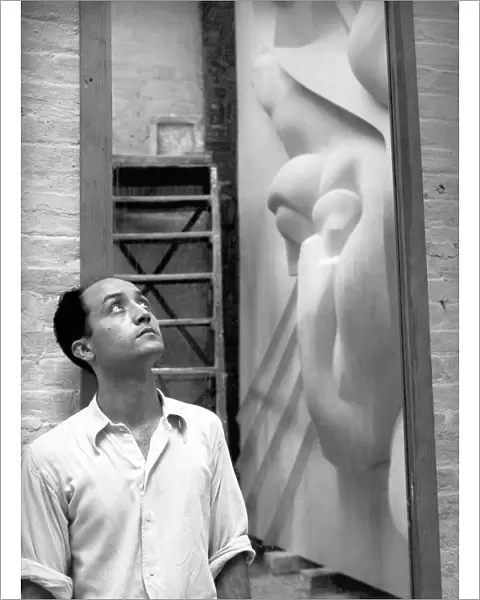 Isamu Noguchi With Sculpture