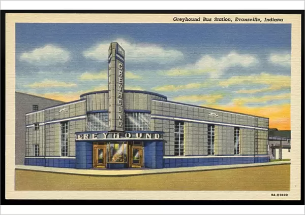 Greyhound Bus Station. ca. 1939, Evansville, Indiana, USA, Greyhound Bus Station, Evansville, Indiana. Completed in 1938 at a cost of $150, 000. One of the most modern Bus Stations in the United States. 106 buses are scheduled in and out of the Station each day