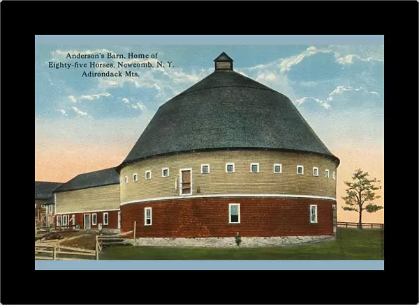 Postcard of Andersons Barn. ca. 1914, Andersons Barn, Home of Eighty-five Horses, Newcomb, N. Y. Adirondack Mts