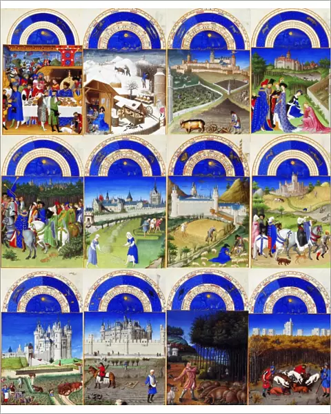 Labours of the months Tres Riches Heures 1413-1416, the Duc de Berry. Illumination on parchment
