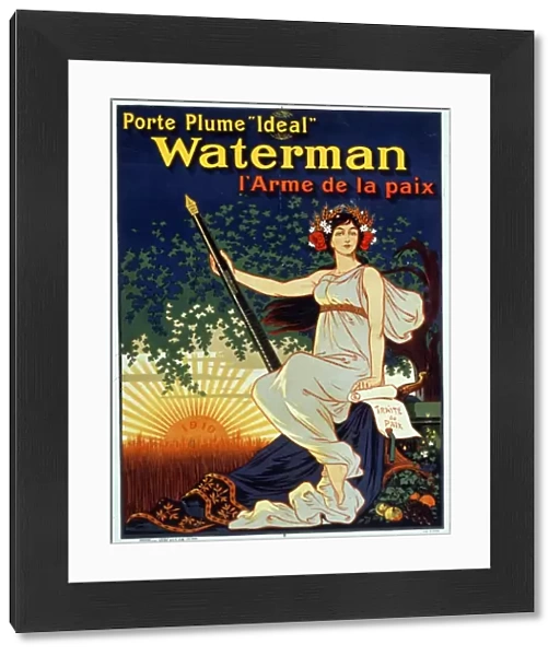 Porte plume Ideal Waterman l arme de la paix. A woman holding a giant fountain pen
