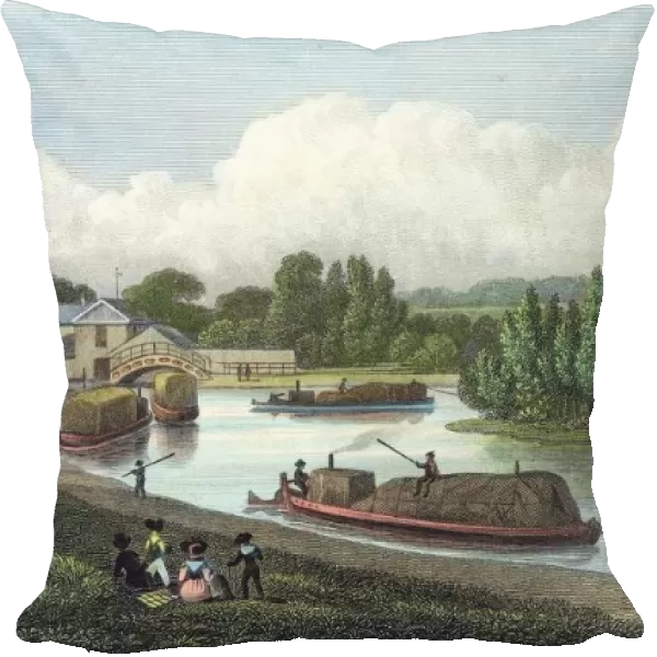 Junction of Regents Canal at Paddington Basin, London. Hand-coloured engraving