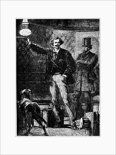 On the way to the Moon: lighting a gas lamp in the space capsule. From Jules Verne