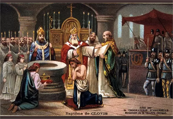 Clovis (c466-511) first King of the Franks. Clovis baptised at Rheims by Saint Remigius