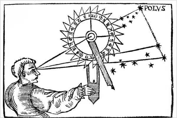 Telling time at night using a nocturnal. The hour is obtained by measuring the angular