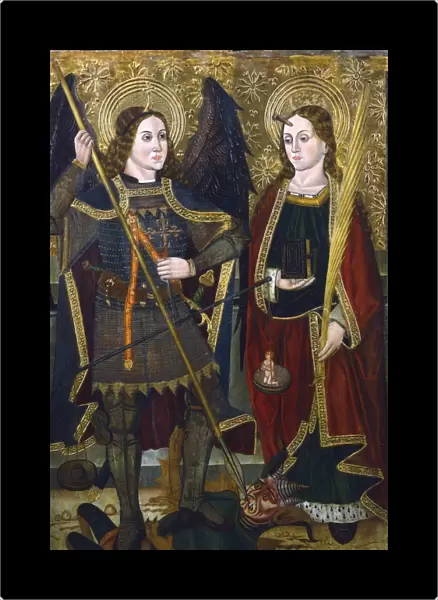 St Michael and St Engracia. The Archangel Michael, his foot on a devil, in one hand