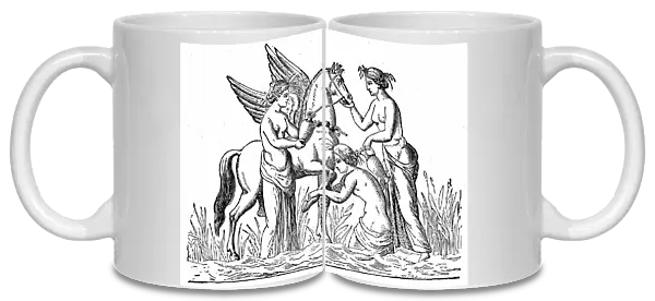 Nymphs attending the winged horse, Pegasus which Bellerophon in his fight against the Chimera