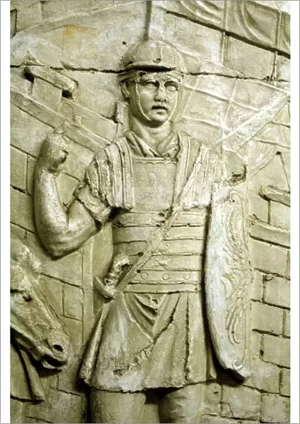 Roman legionary on sentry duty, from Trajans column. Erected by emperor Trajan 106-113