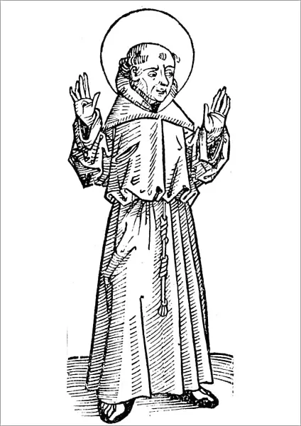 Francis of Assisi (1182-1226) holding up hands to show stigmata. Italian. Founder