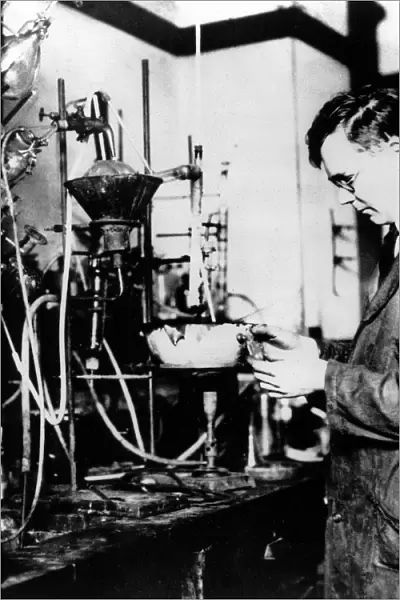 Wallace Hume Carothers (1896-1937) in the laboratory. Discovered of nylon while working