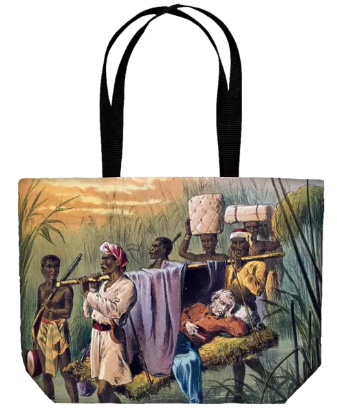 David Livingstone (1813-1873) Scottish missionary and African explorer being carried