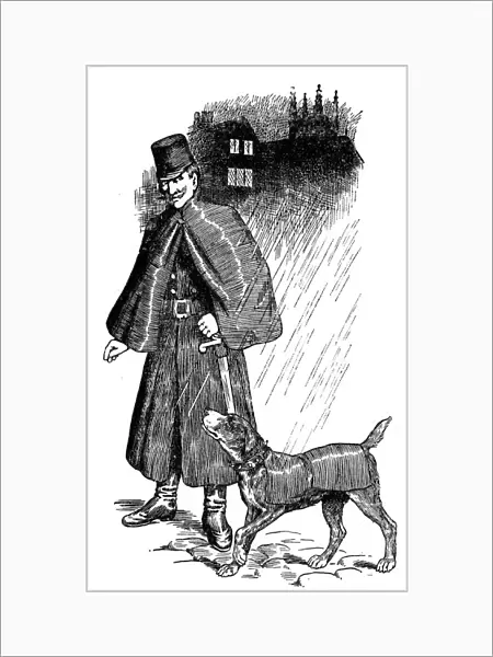 Ghent police dog, kitted out in its own mackintosh coat for wet weather, with its handler