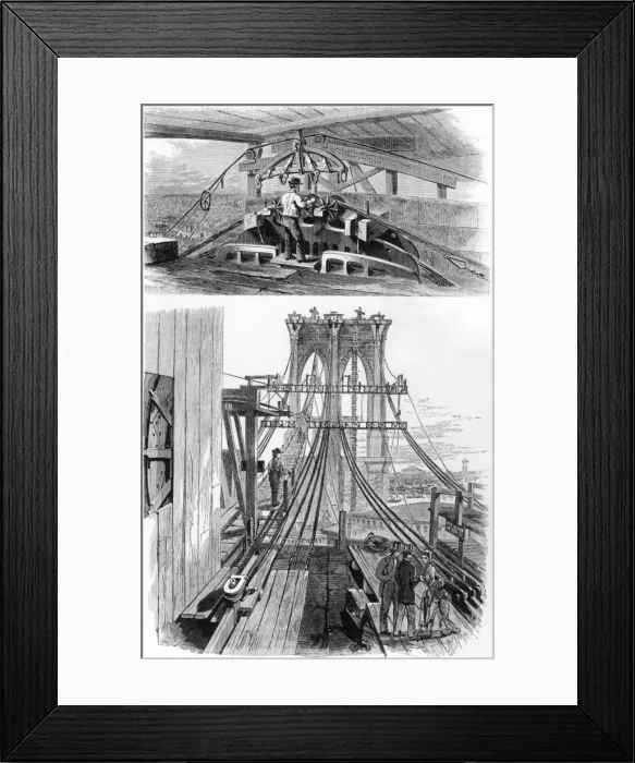 Framed Print : Brooklyn Suspension Bridge Print, Engraving Framed Print : Brooklyn Suspension Bridge Print, Engraving