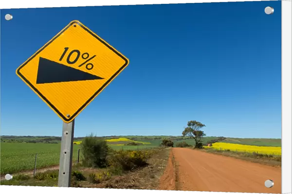 Ten percent gradient road sign. Australia