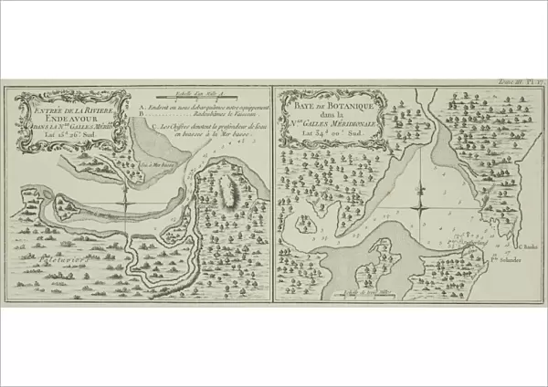 Antique maps of Botany Bay and Endeavour River in Australia