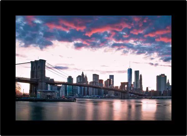 Pastel sunset sky over the Manhattan skyline