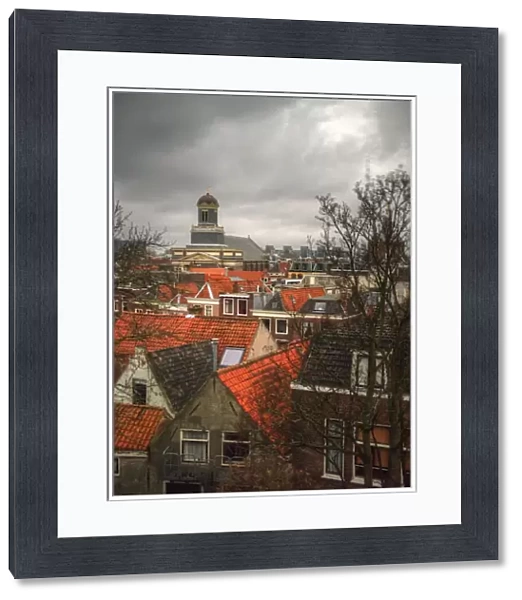 Leiden red rooftops and Hartebrug Church