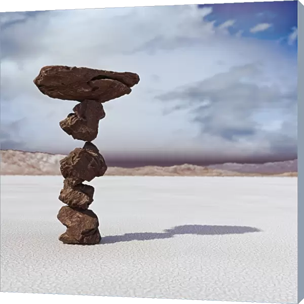 arid climate, balance, balancing, cairn, calm, cloud, color image, copy space, cracked