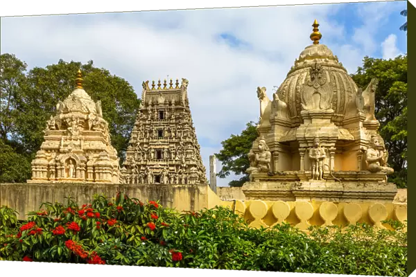 Gopura and Shikhara of the Kote Venkataramana Temple in Bangalore, Karnataka, India
