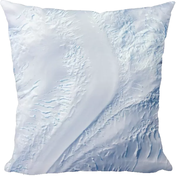 Aerial image of a glacier and crevasses, Antarctica