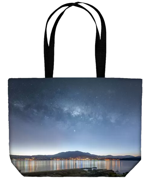 Hobart, Tasmania by night, under the Milky Way